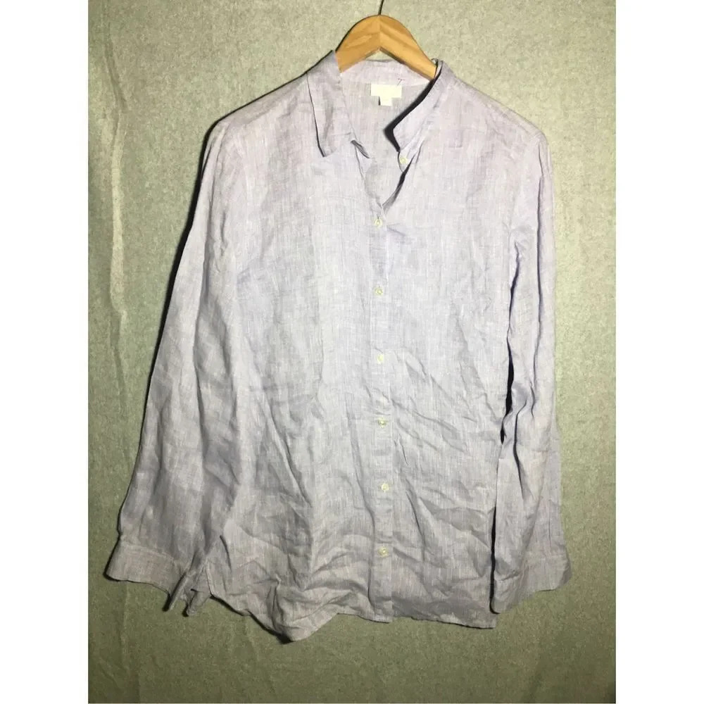 Womens J Jill Love Linen Button Up Shirt Dusty Blue Purple Casual Lagenlook